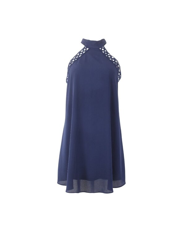 Lulus Dresses & Skirts - Lulus Dress Sz S Navy Blue Halter Lined Eyelets Embroidered 100% Polyester Dress